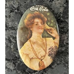 1973 Vintage Coca Cola Pocket Mirror Girl Drinking Glass 50 Year Old Advertising